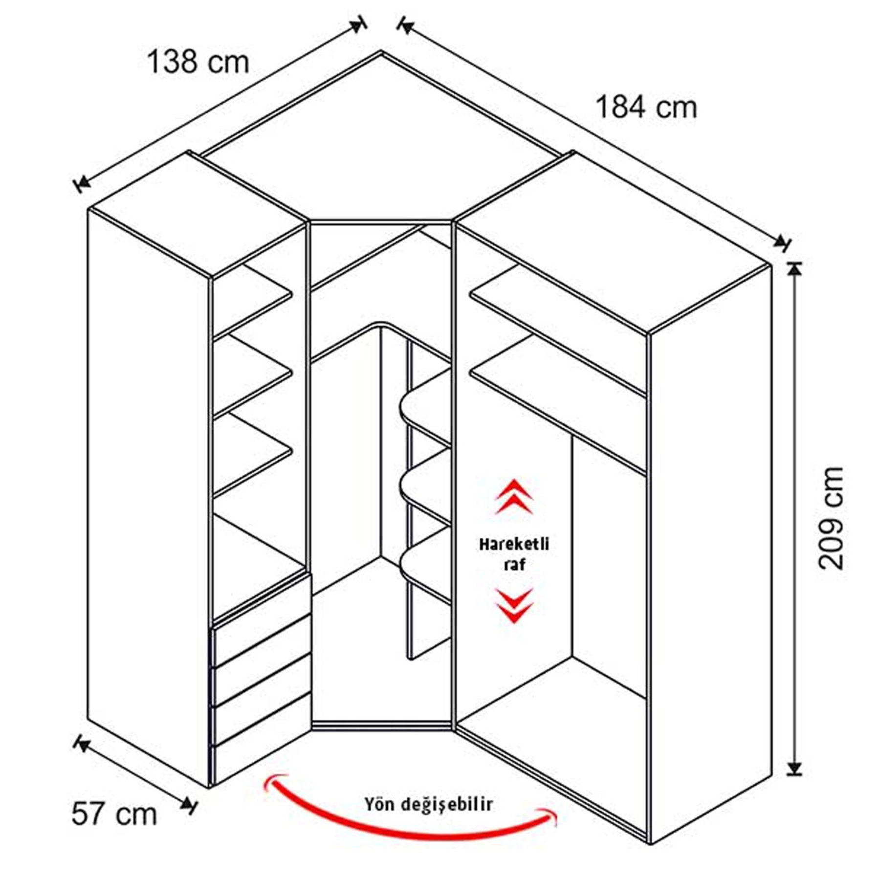 Puzzle Loft 4 Kapılı Köşe Dolap 842