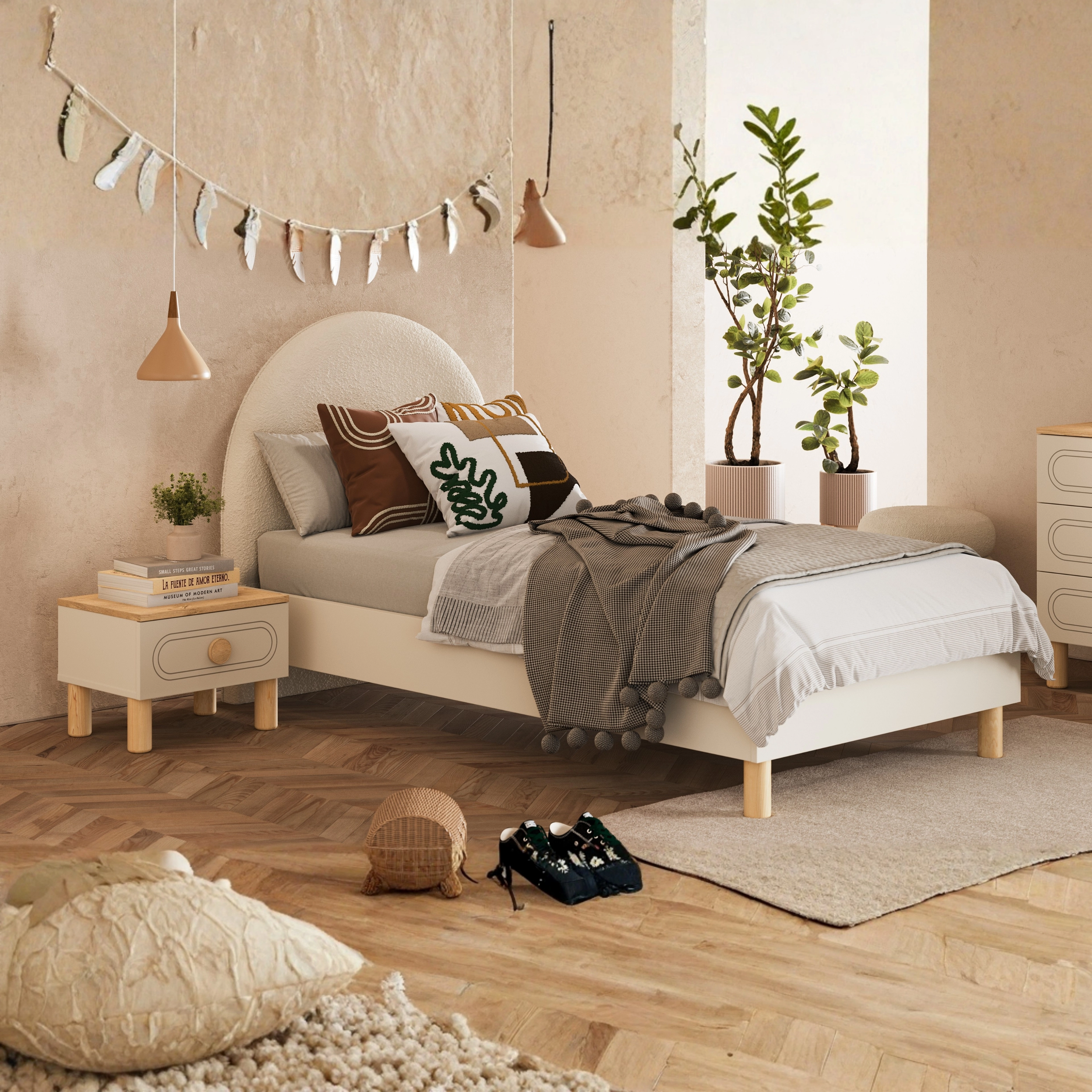 Bohem Başlıklı Karyola 100X200 Mat Aytaşı