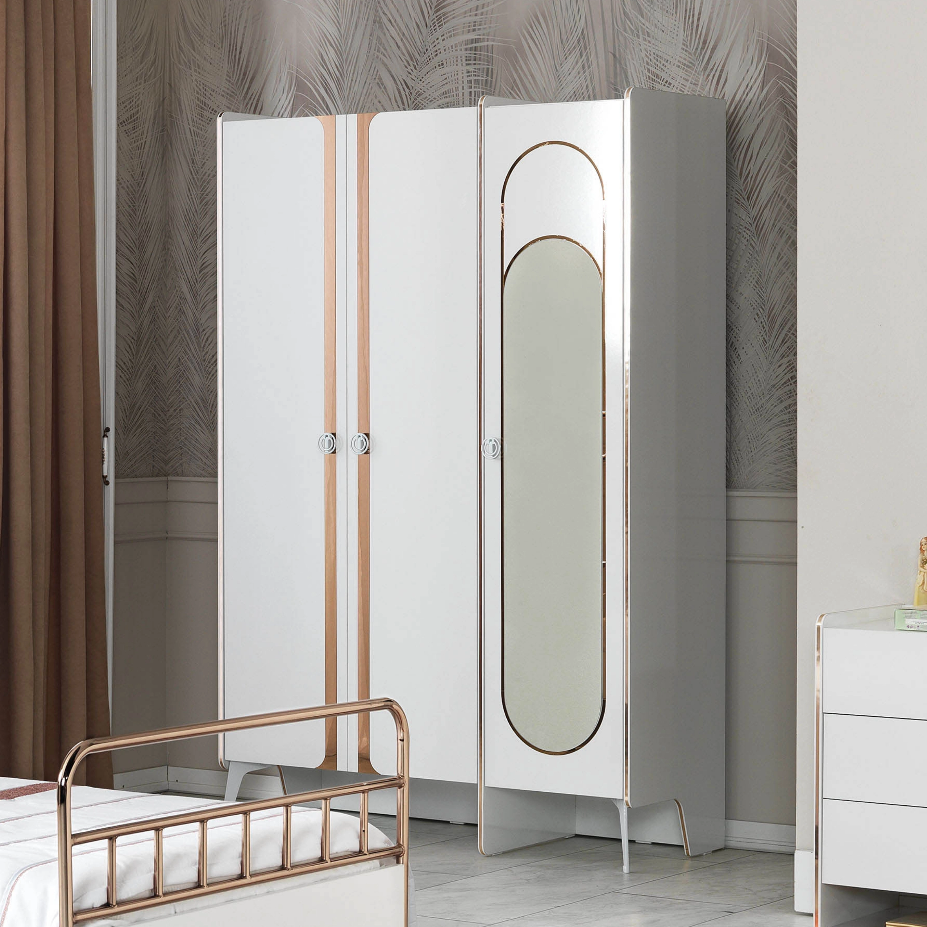 Elegant 3 Kapaklı Gardrop Rose Gold