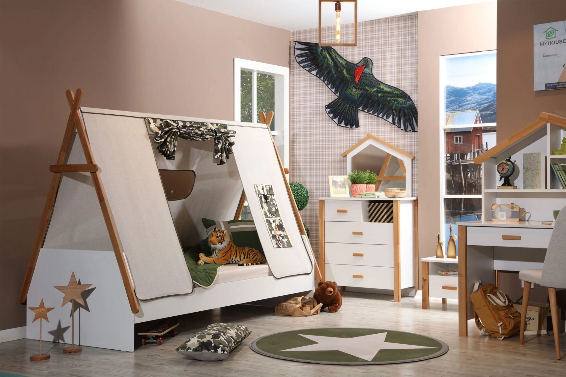 My House Kamp Çadır (Bej - Kamuflaj) Montessori