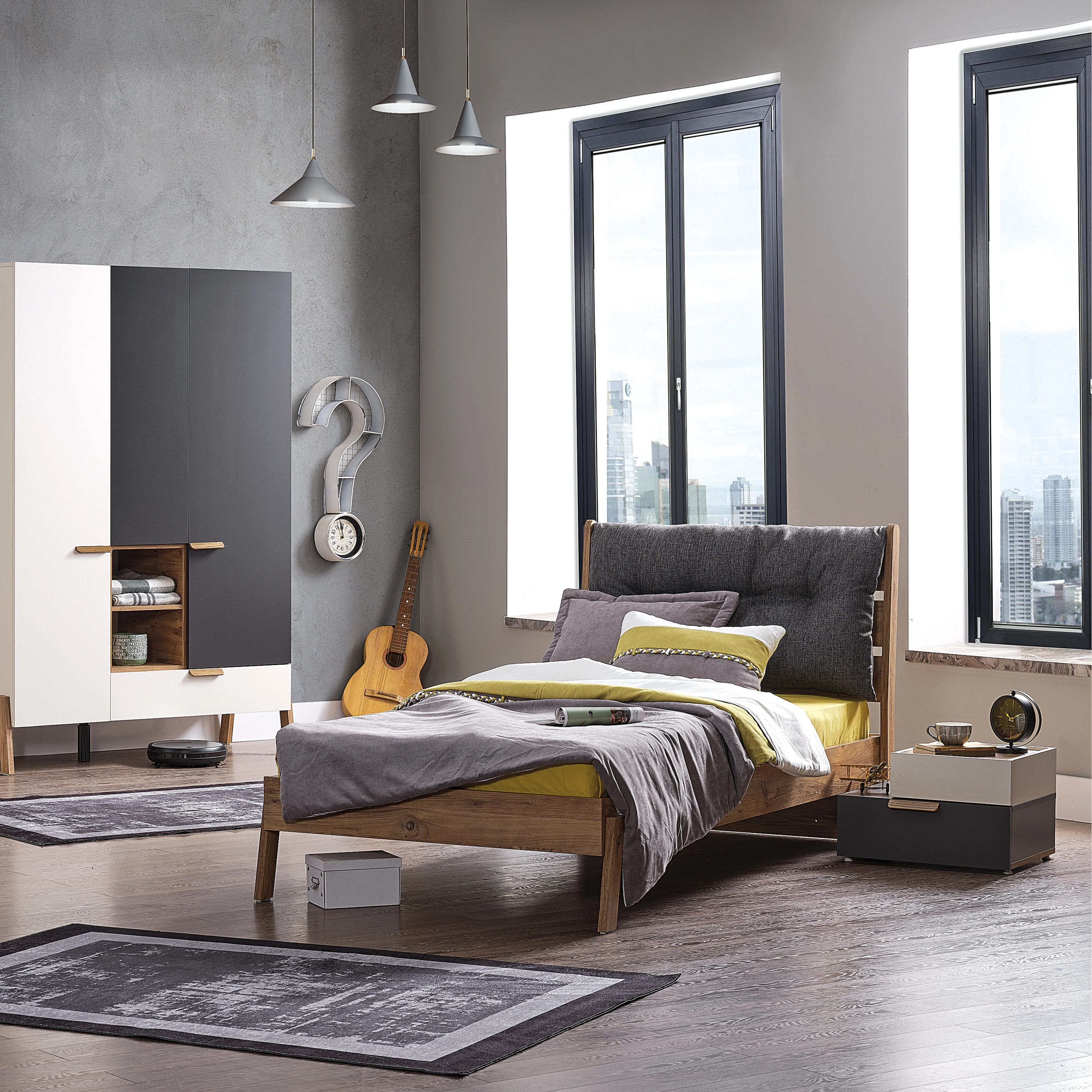 Motto Başlıklı Karyola 100X200 Antrasit