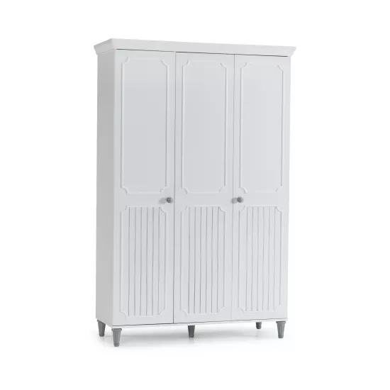 Alvin 3 Kapaklı Gardrop Mat Beyaz Düz Yüzey