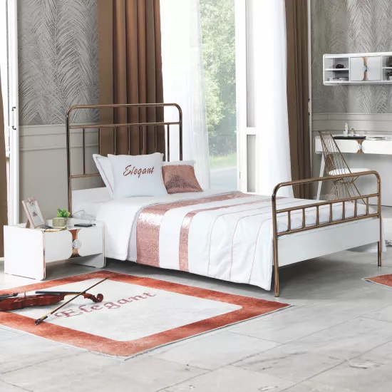 Elegant Başlıklı Karyola Metal 120X200 Rose Gold