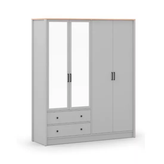 Lagom 4 Kapaklı Gardrop Aynalı Buz Grı